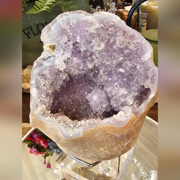 Other - Amethyst Geode With Flower Formation Within Cave And Blue Agate Banding